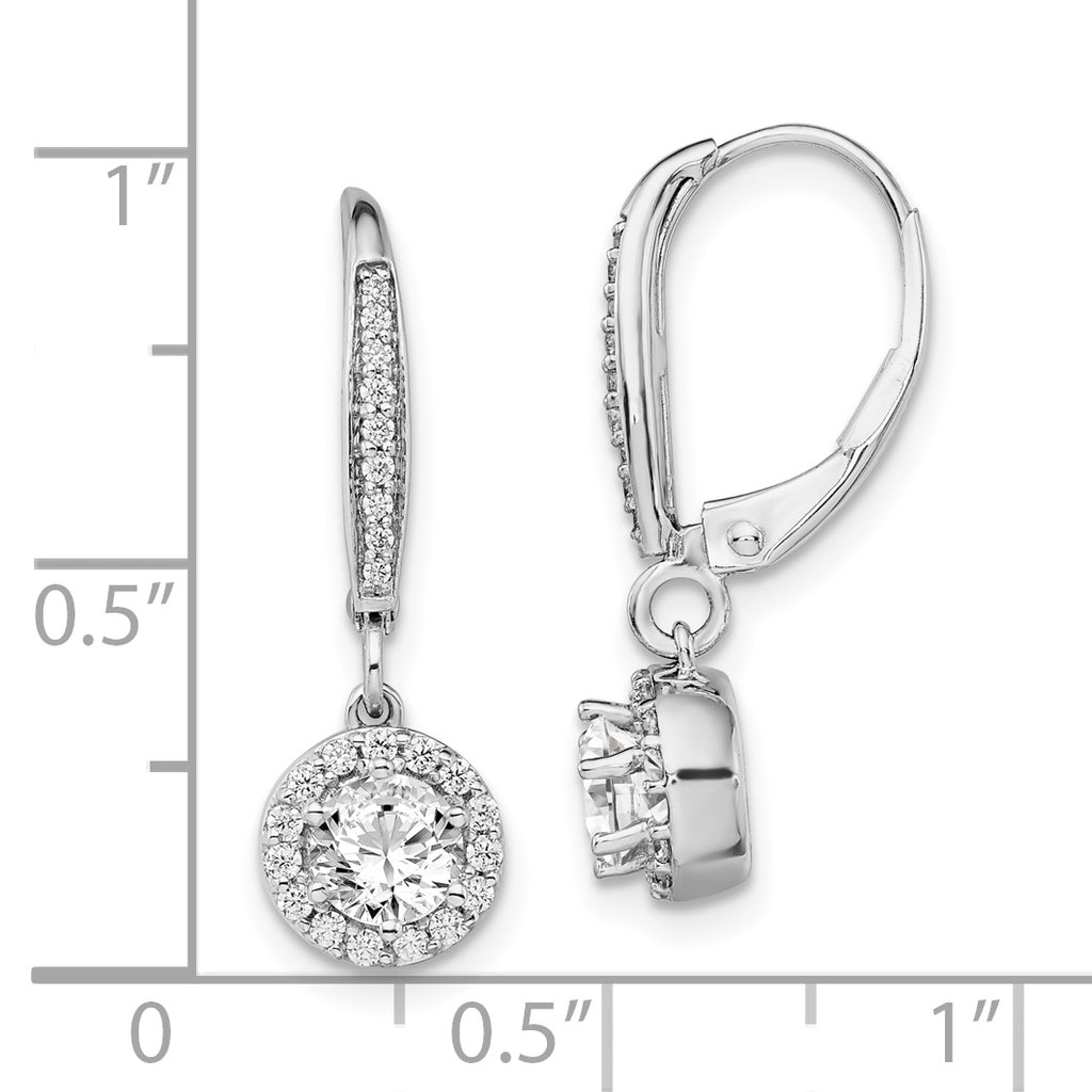 Round Lab-Grown Diamond Halo Drop Leverback Earrings in 14K White Gold (1 ct. tw.) - Sophia Jewelers