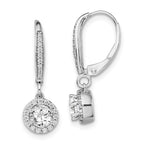 Round Lab-Grown Diamond Halo Drop Leverback Earrings in 14K White Gold (1 ct. tw.) - Sophia Jewelers