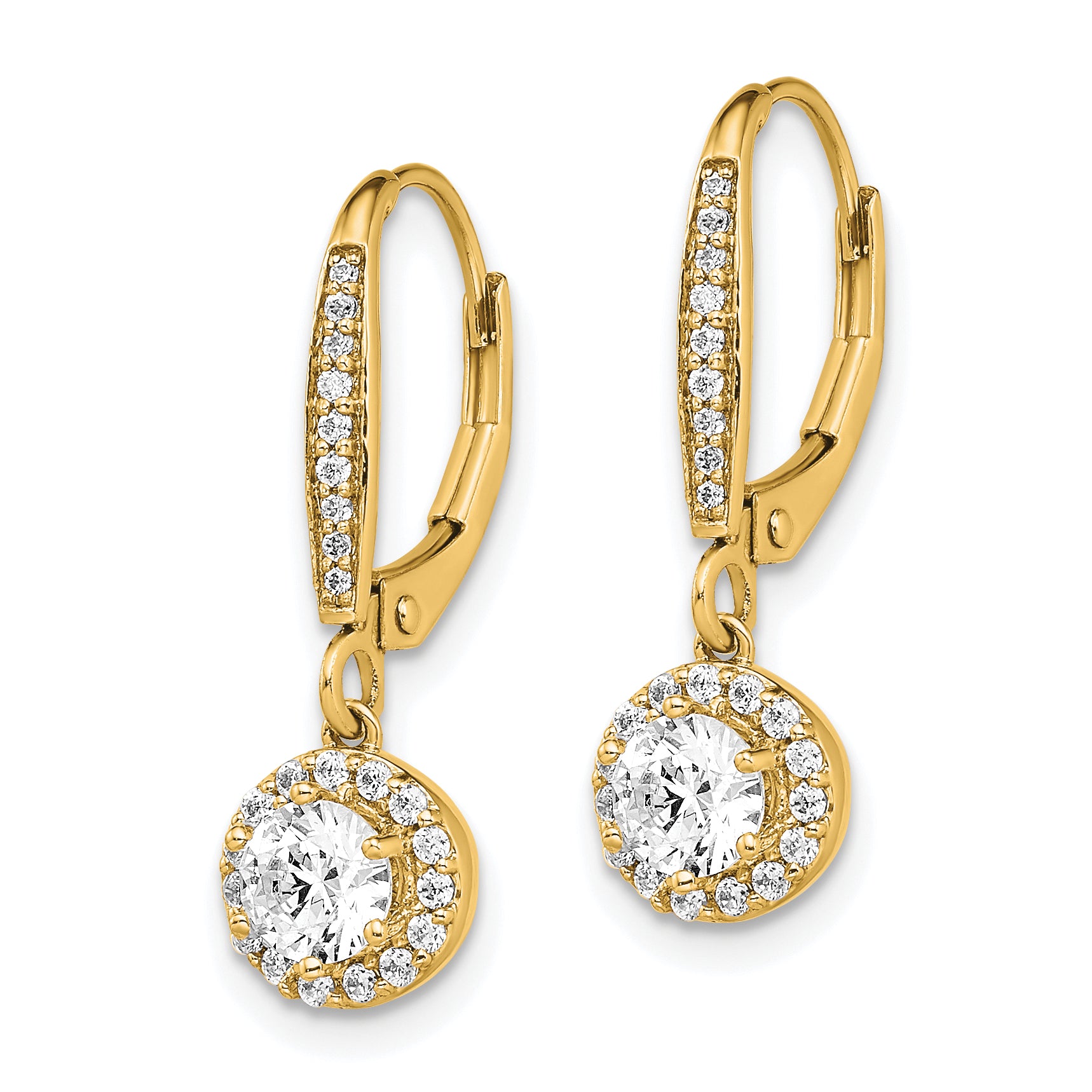 14k 1 carat Lab Grown Diamond VS/SI+ G+ Complete Round Halo Drop Leverback Earrings Secondary image