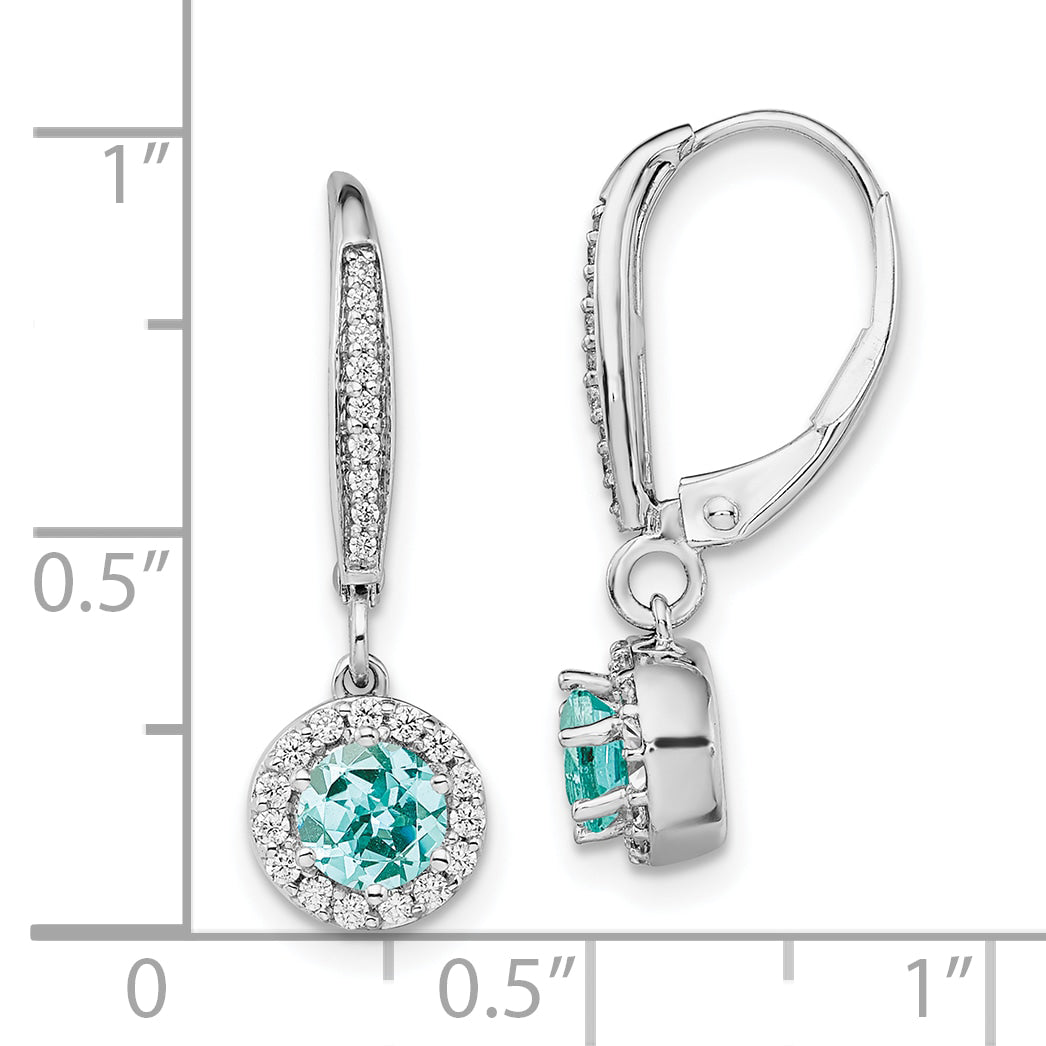 Pure Serenity 14k White Gold 1/4 carat Lab Grown Diamond VS/SI+ G+ and Lab Created Paraiba Leverback Dangle Earrings Secondary image