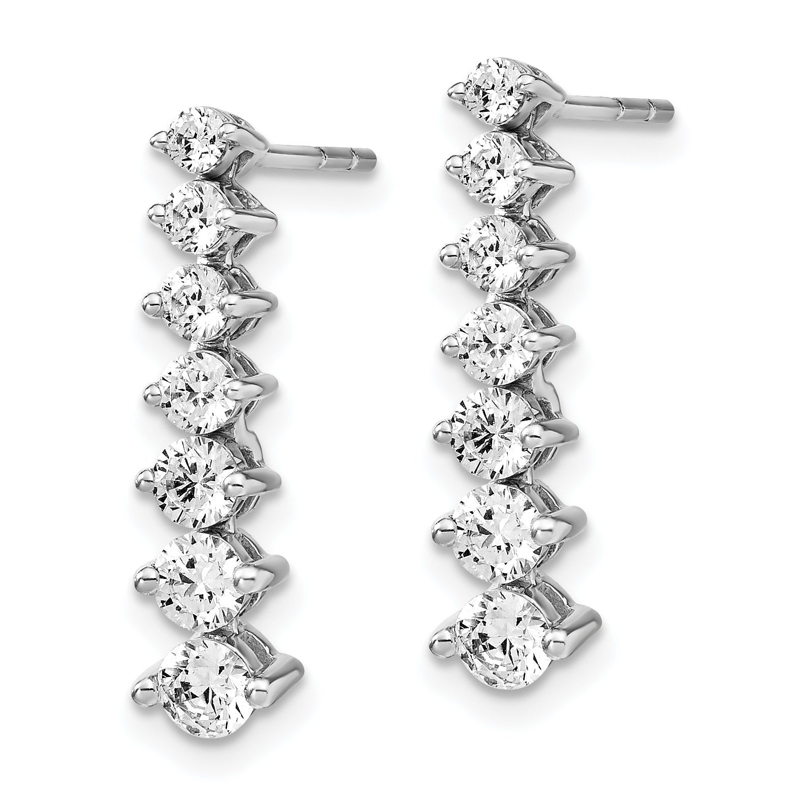 14k White Gold 1 1/2 carat Lab Grown Diamond VS/SI+ G+ Complete Graduating Drop Post Earrings