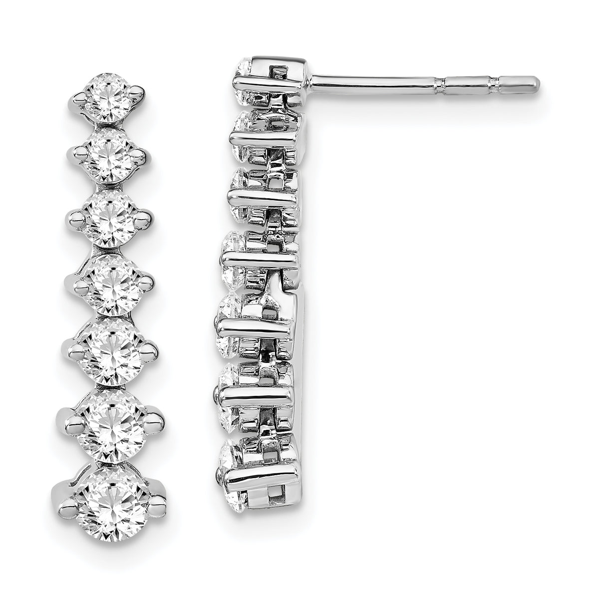 14k White Gold 1 1/2 carat Lab Grown Diamond VS/SI+ G+ Complete Graduating Drop Post Earrings