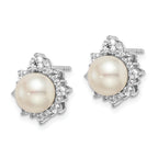 14k White Gold 5/8 carat Lab Grown Diamond VS/SI+ G+ and 7.00 mm Round Freshwater Cultured Pearl Complete Fashion Post Earrings