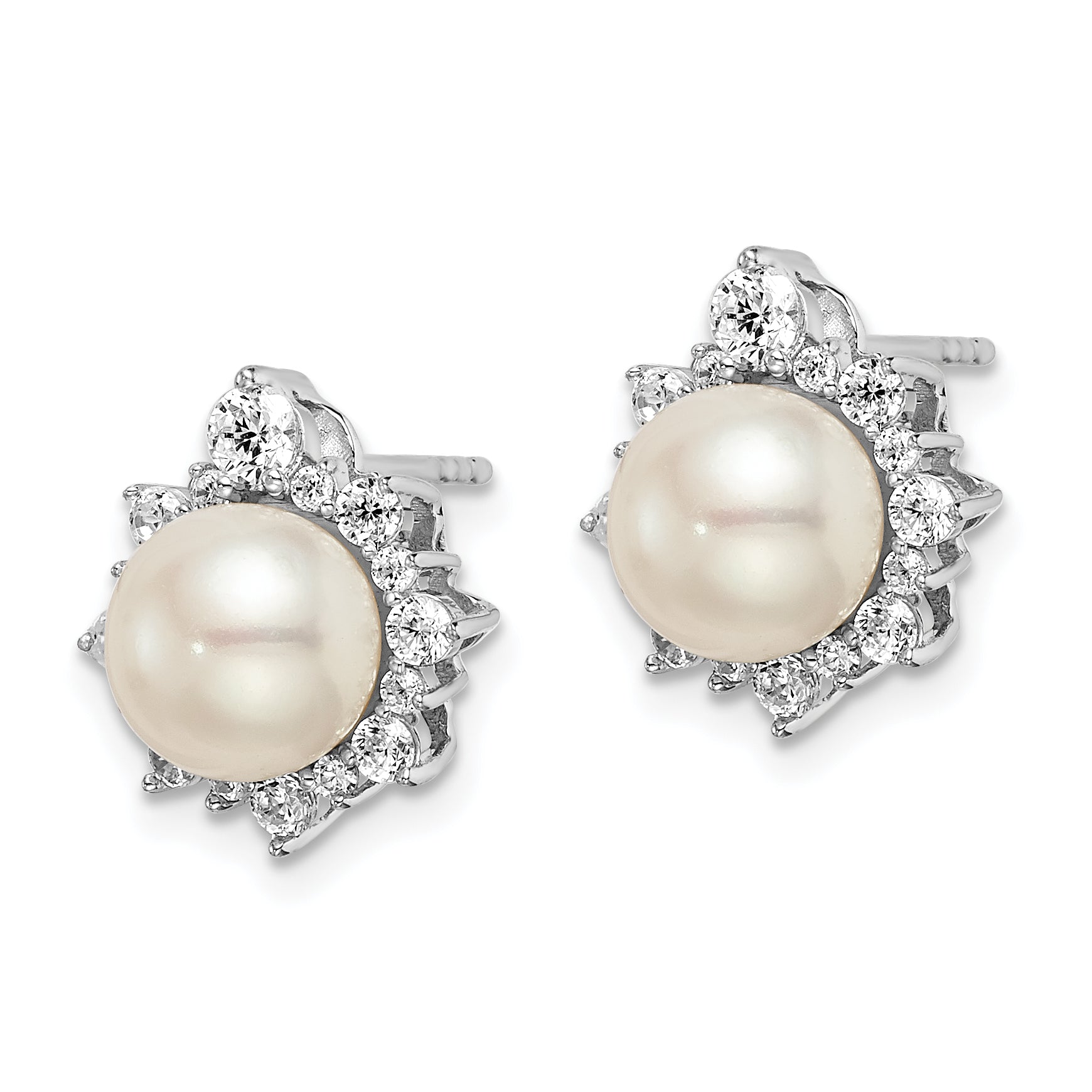 14k White Gold 5/8 carat Lab Grown Diamond VS/SI+ G+ and 7.00 mm Round Freshwater Cultured Pearl Complete Fashion Post Earrings