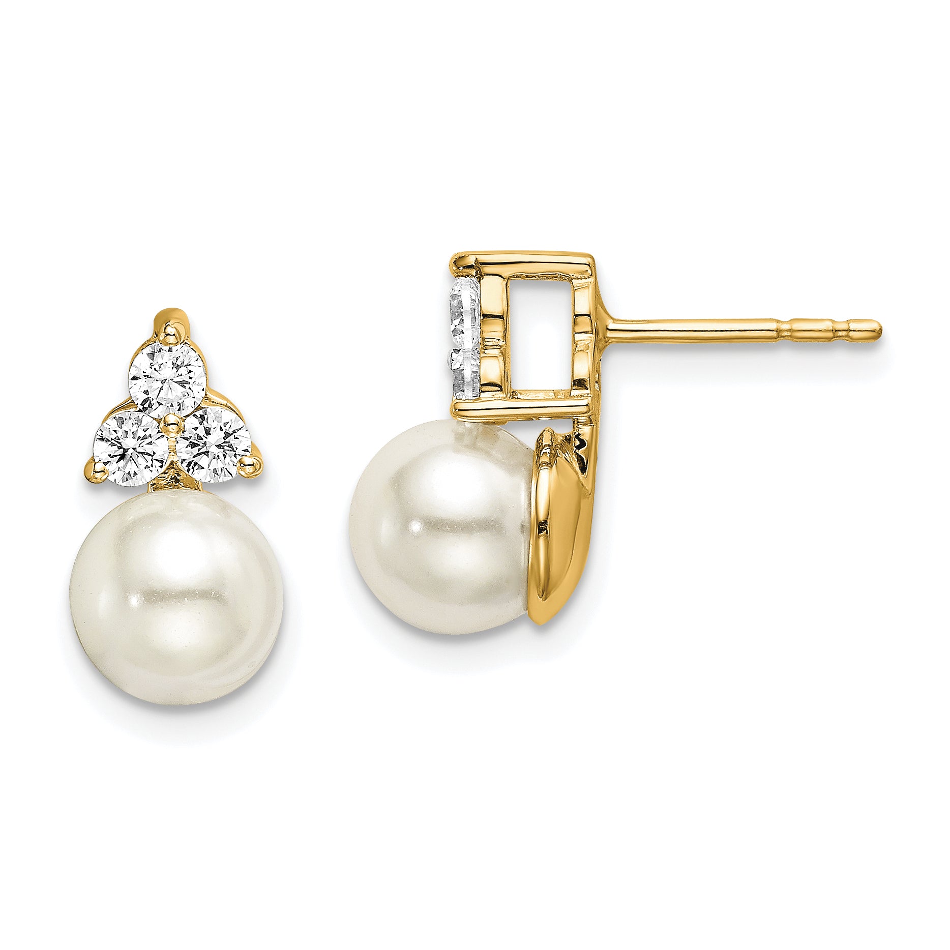 14K Lab Grown Diamond VS/SI+ G+ FWC Pearl Post Earrings