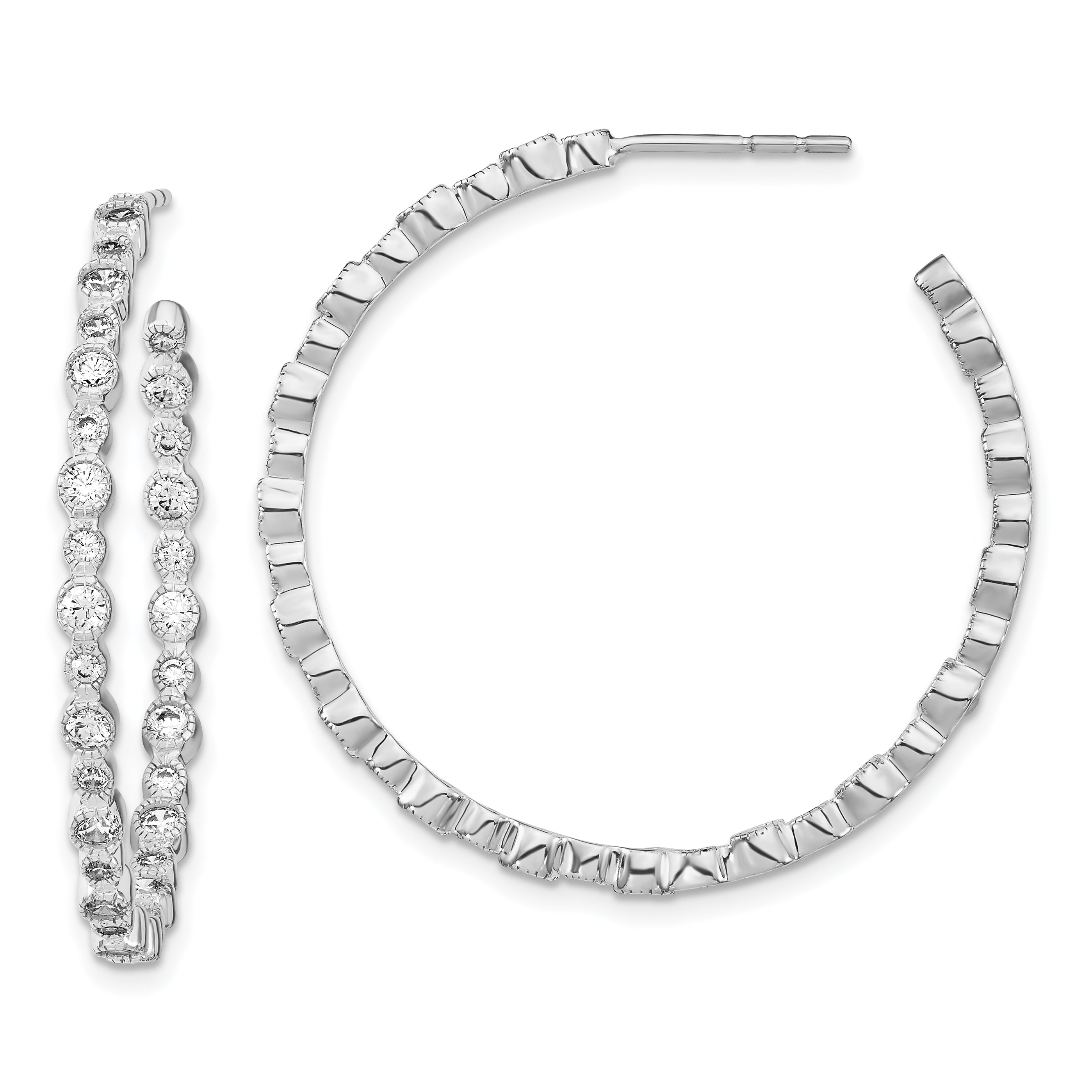 14k White Gold 1 1/2 carat Lab Grown Diamond VS/SI+ G+ Complete Circle Bezel Hoop Post Earrings Main image