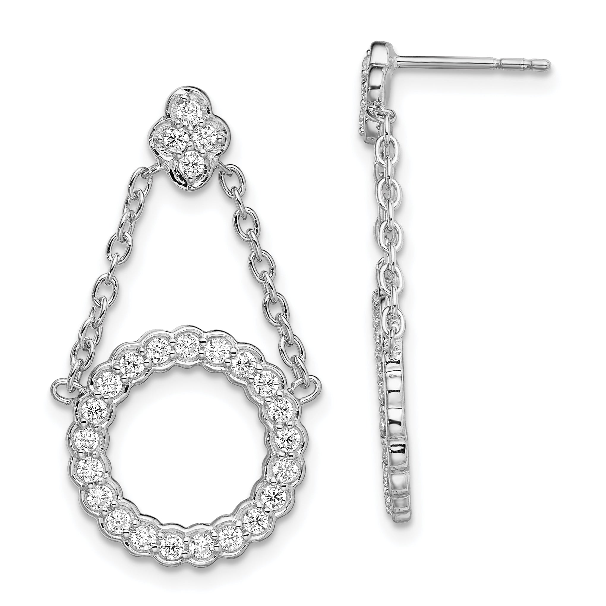 14K White Gold Lab Grown Diamond VS/SI+ G+ Circle Chain Drop Post Ea