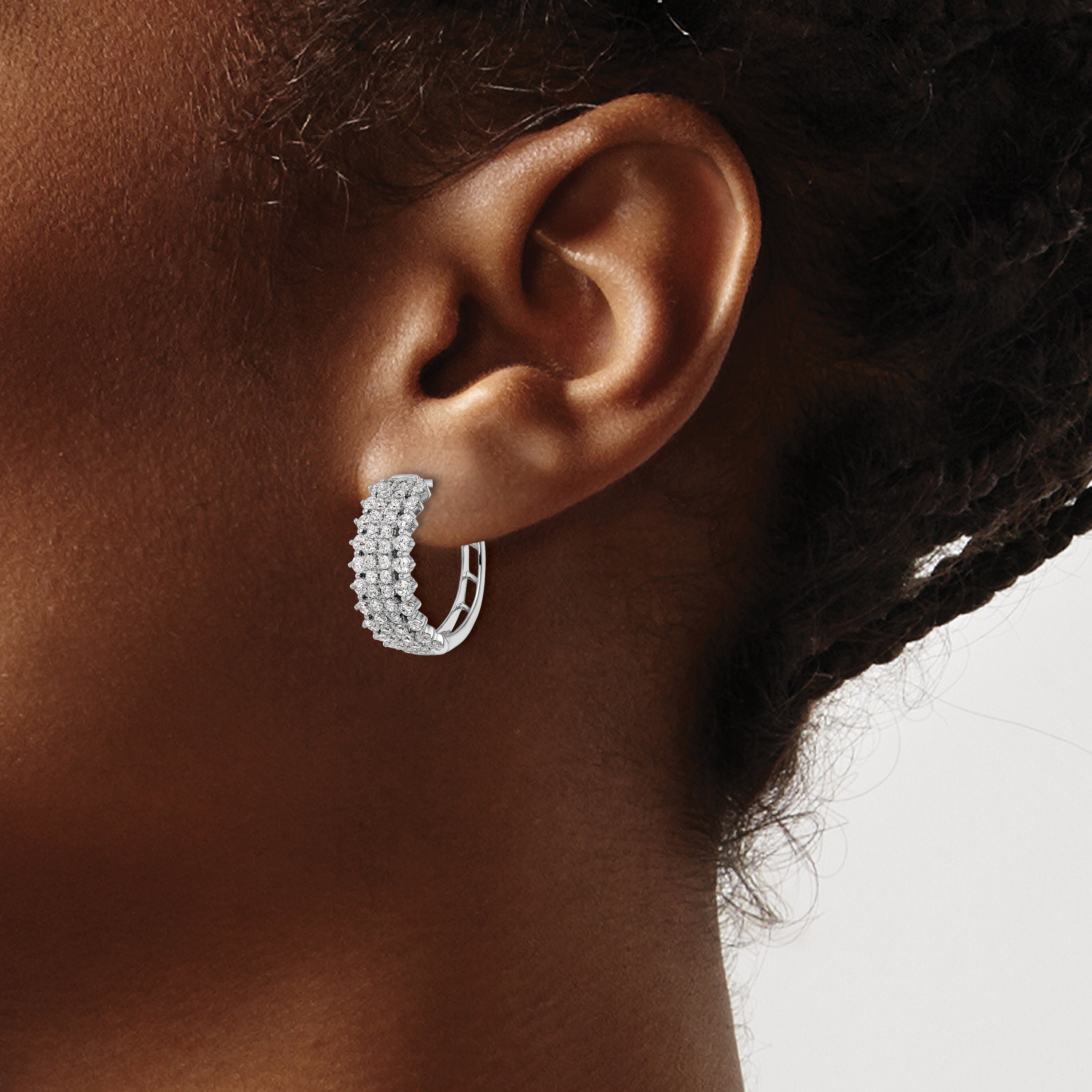 14k White Gold 1 1/2 carat Lab Grown Diamond VS/SI+ G+ Complete Hinged Hoop Earrings