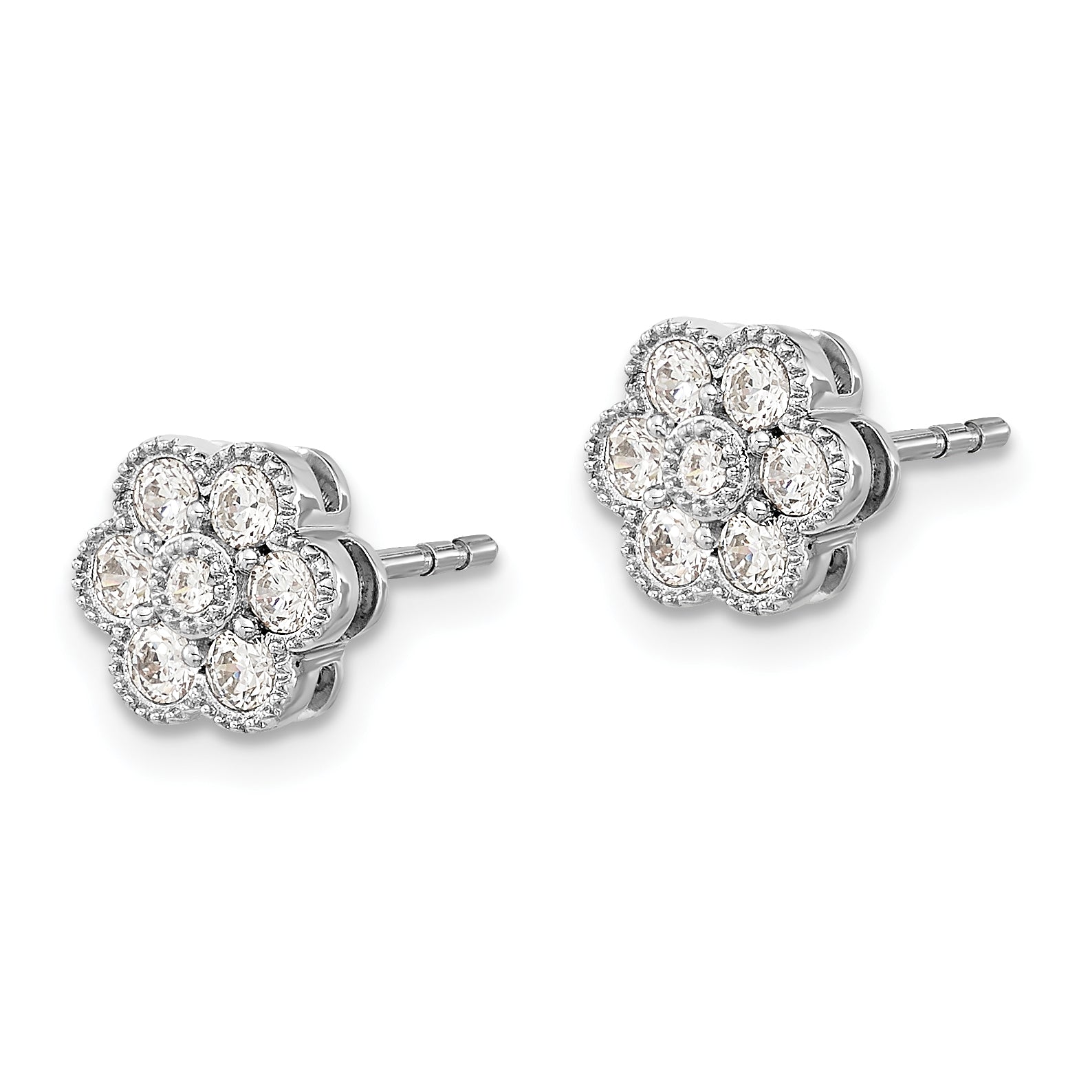 14k White Gold 1/2 carat Lab Grown Diamond VS/SI+ G+ Complete Floral Post Earrings Secondary image