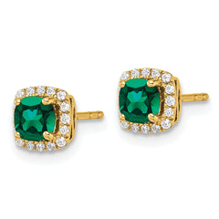 14k 1/10 carat Lab Grown Diamond VS/SI+ G+ and Created Emerald Complete Square Halo Post Earrings