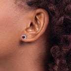 10k White Gold 1/10 carat Lab Grown Diamond VS/SI+ G+ and Created Ruby Complete Square Halo Post Earrings