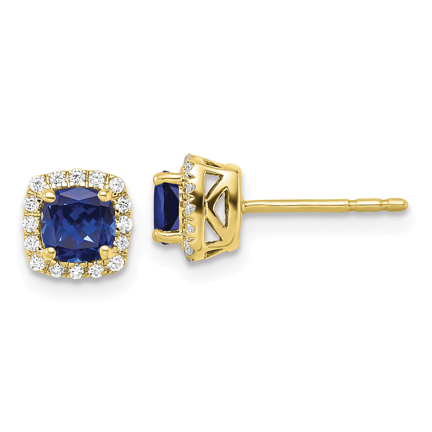 10k 1/10 carat Lab Grown Diamond VS/SI+ G+ and Created Sapphire Complete Square Halo Post Earrings Main image