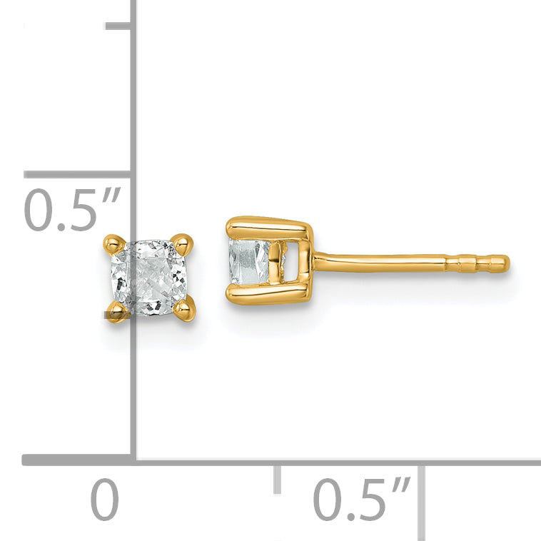 14K Yellow Gold 1/2 ct Lab-Created Diamond VS/SI+ G+, Cushion-Cut 4-Prong Stud Earrings