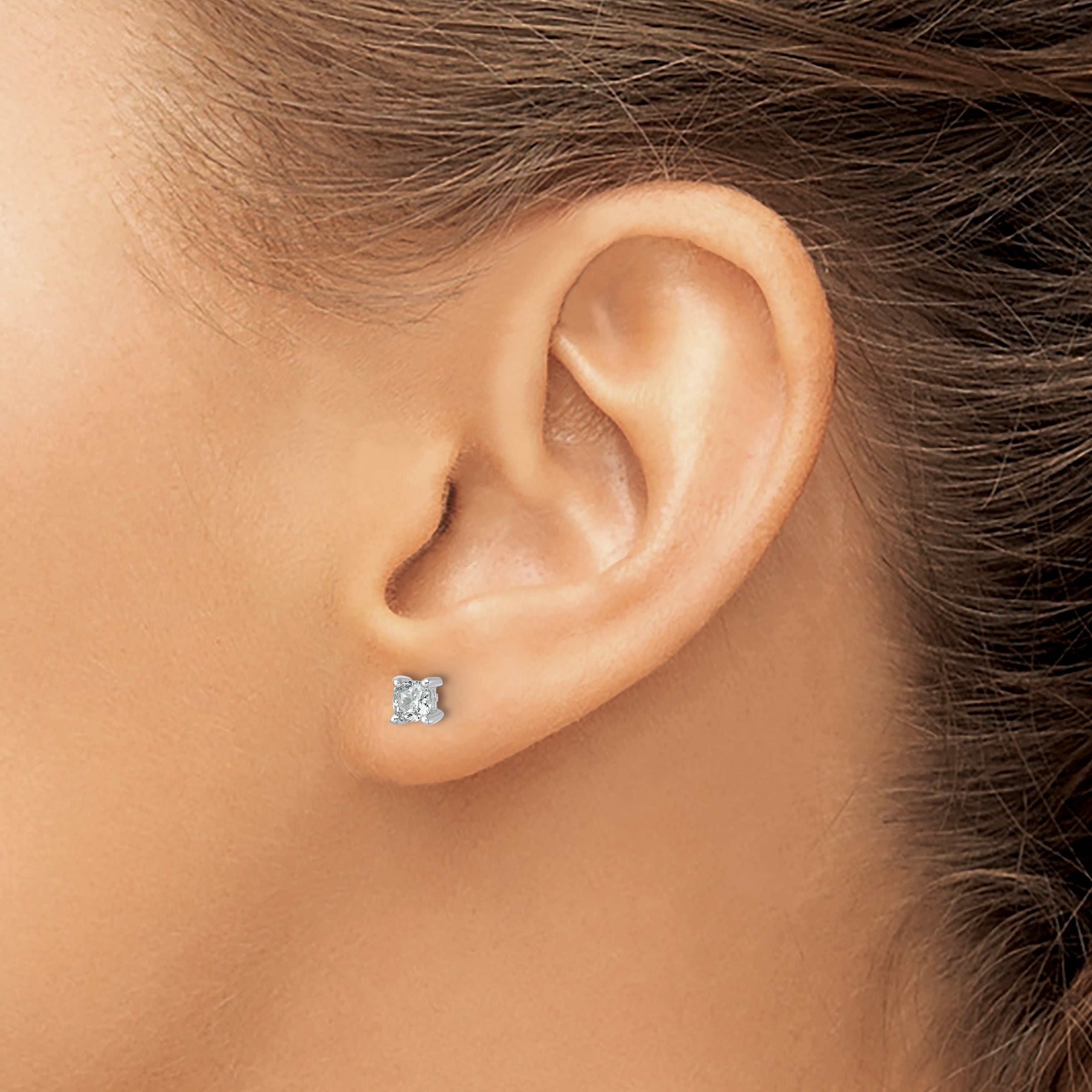 14K White Gold 3/4 ct Certified Lab-Created Diamond VS/SI+ G+, Cushion-Cut 4-Prong Stud Earrings