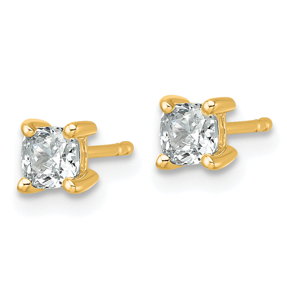 14K Yellow Gold 3/4 ct Certified Lab-Created Diamond VS/SI+ G+, Cushion-Cut 4-Prong Stud Earrings