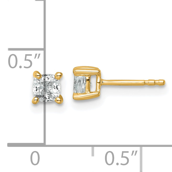 14K Yellow Gold 3/4 ct Lab-Created Diamond VS+ F+, Cushion-Cut 4-Prong Stud Earrings