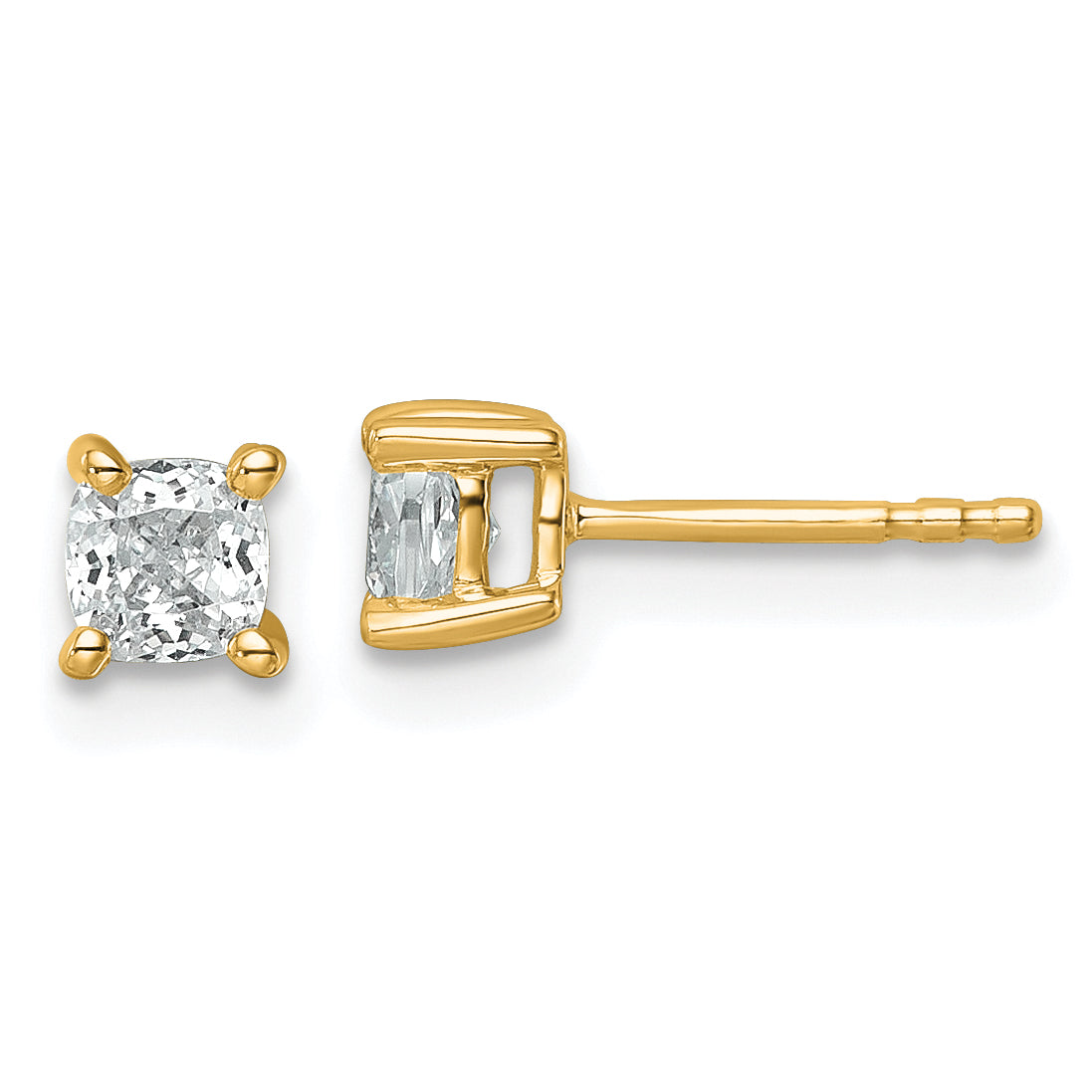 14K Yellow Gold 3/4 ct Lab-Created Diamond VS/SI+ G+, Cushion-Cut 4-Prong Stud Earrings