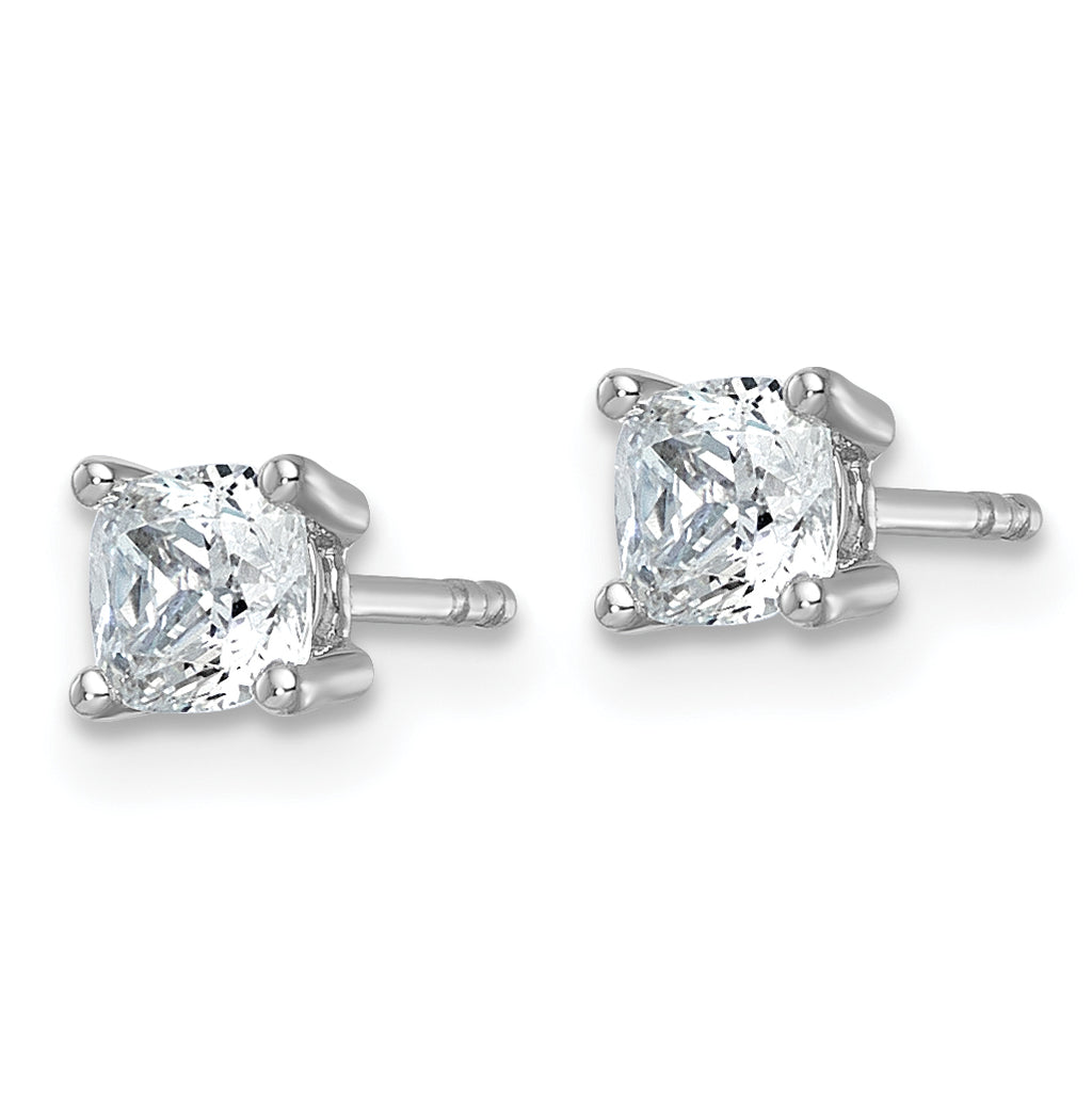 14K White Gold 1 ct Certified Lab-Created Diamond VS/SI+ G+, Cushion-Cut 4-Prong Stud Earrings