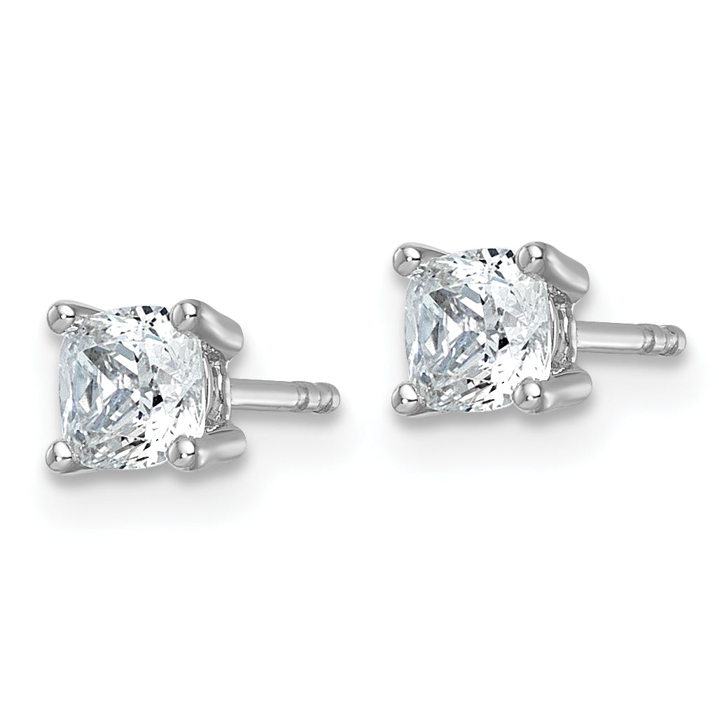 14K White Gold 1 ct Certified Lab-Created Diamond VS/SI+ G+, Cushion-Cut 4-Prong Stud Earrings