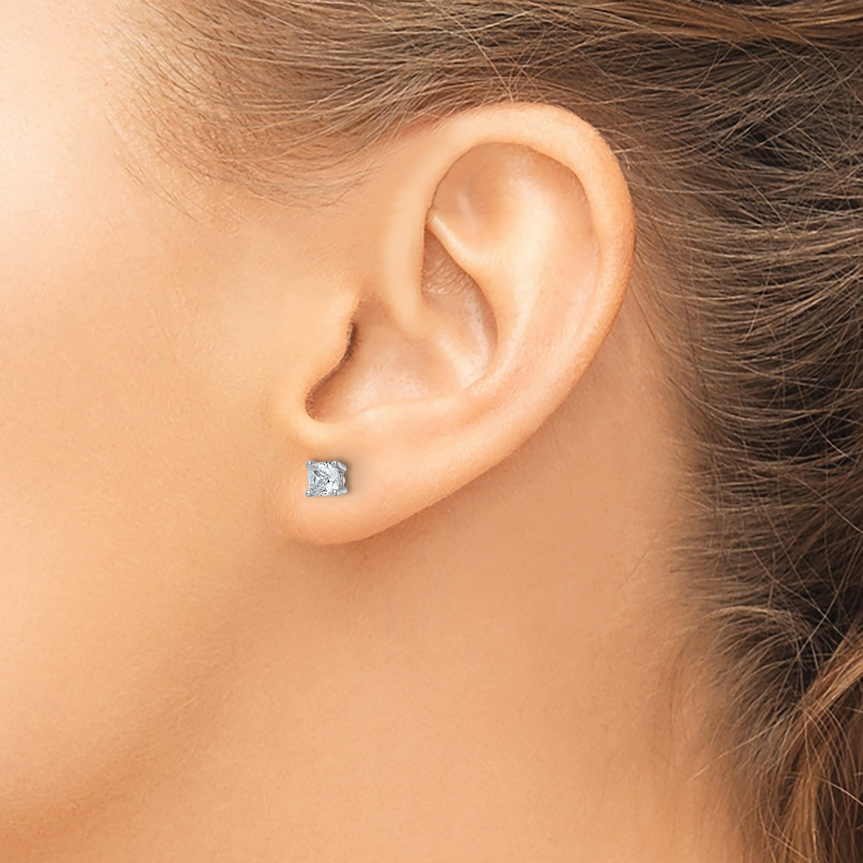14K White Gold 1 ct Lab-Created Diamond VS+ F+, Cushion-Cut 4-Prong Stud Earrings