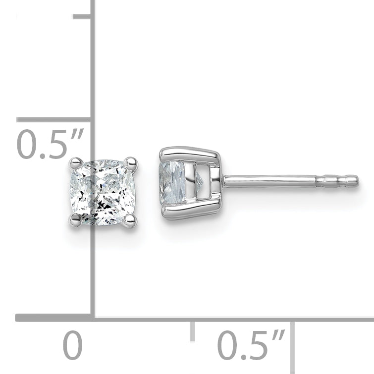 14K White Gold 1 ct Certified Lab-Created Diamond VS/SI+ G+, Cushion-Cut 4-Prong Stud Earrings