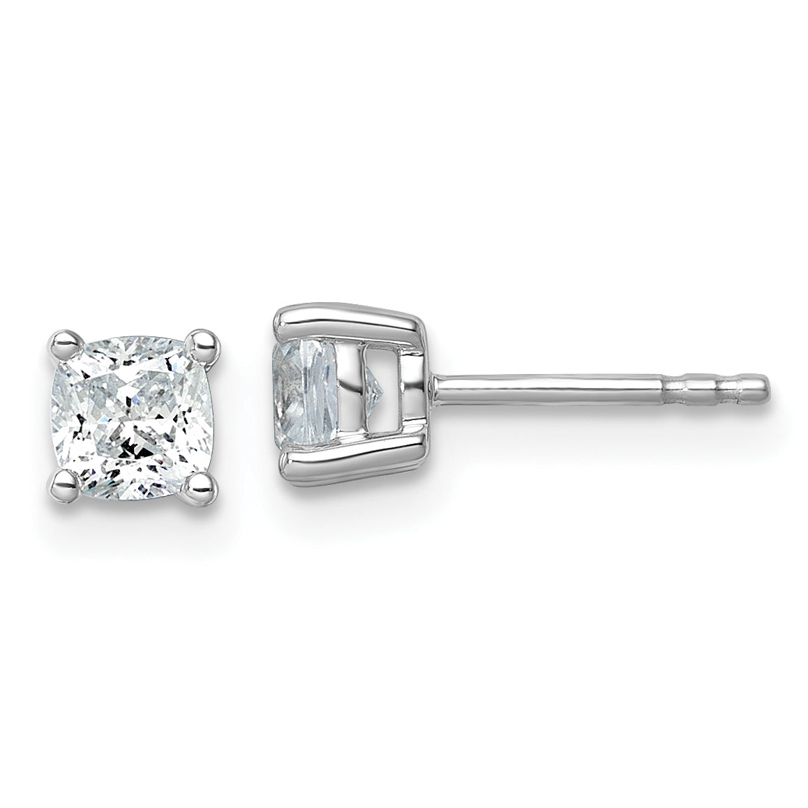 14K White Gold 1 ct Lab-Created Diamond VS+ F+, Cushion-Cut 4-Prong Stud Earrings Main image
