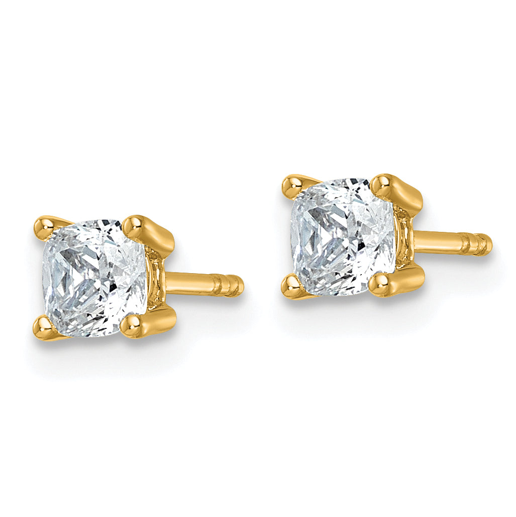14K Yellow Gold 1 ct Lab-Created Diamond VS/SI+ G+, Cushion-Cut 4-Prong Stud Earrings