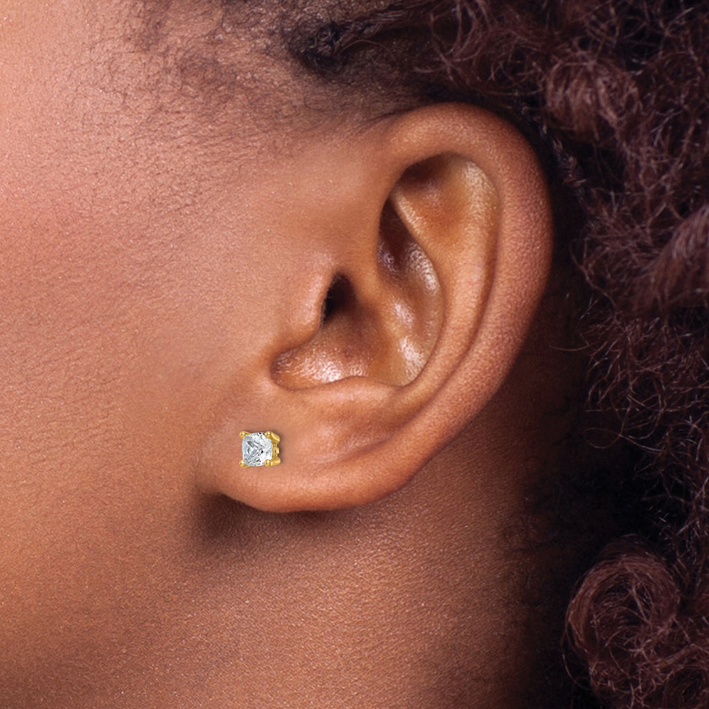 14K Yellow Gold 1 ct Lab-Created Diamond VS/SI+ G+, Cushion-Cut 4-Prong Stud Earrings