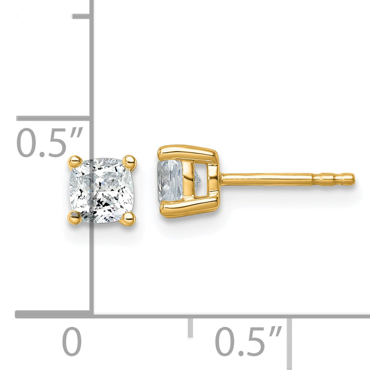 14K Yellow Gold 1 ct Lab-Created Diamond VS/SI+ G+, Cushion-Cut 4-Prong Stud Earrings