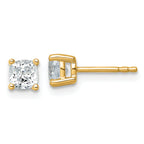 14K Yellow Gold 1 ct Certified Lab-Created Diamond VS/SI+ G+, Cushion-Cut 4-Prong Stud Earrings