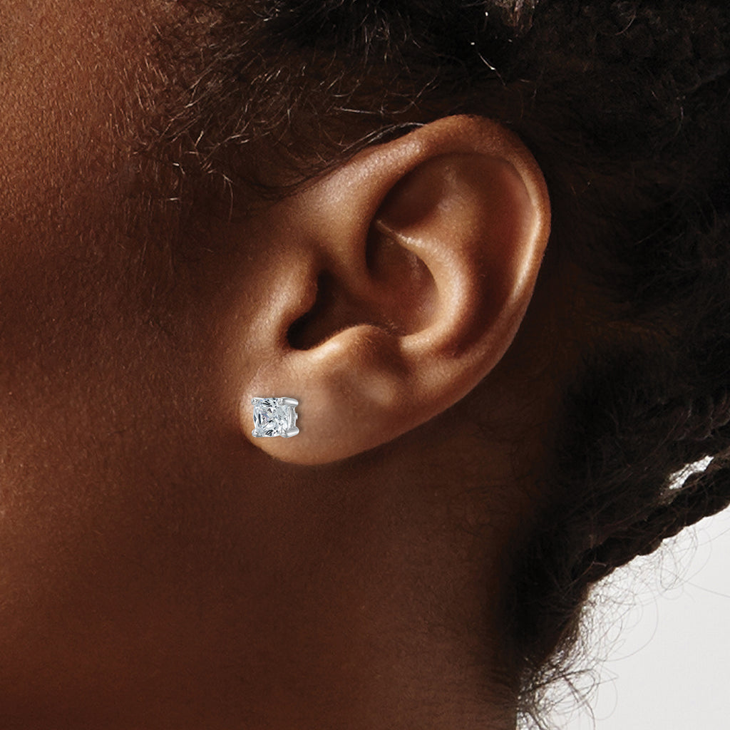 14K White Gold 1 1/2 ct Lab-Created Diamond VS/SI+ G+, Cushion-Cut 4-Prong Stud Earrings