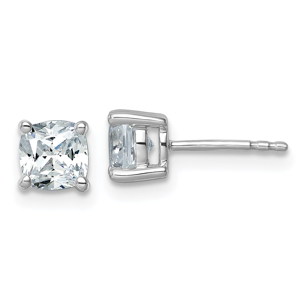 14K White Gold 1 1/2 ct Certified Lab-Created Diamond VS+ F+, Cushion-Cut 4-Prong Stud Earrings