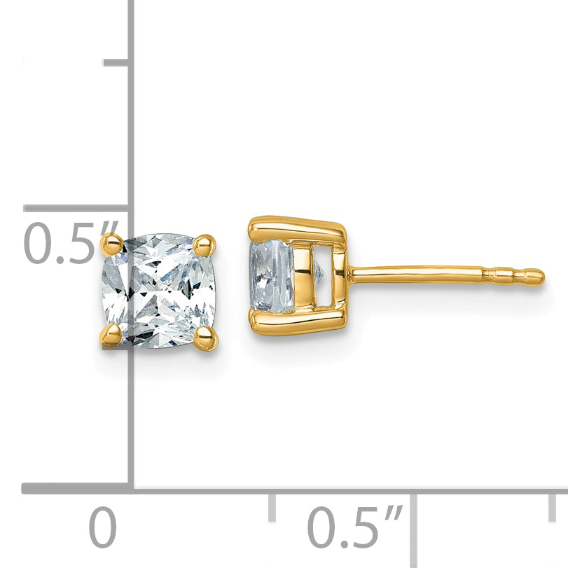 14K Yellow Gold 1 1/2 ct Certified Lab-Created Diamond VS+ F+, Cushion-Cut 4-Prong Stud Earrings