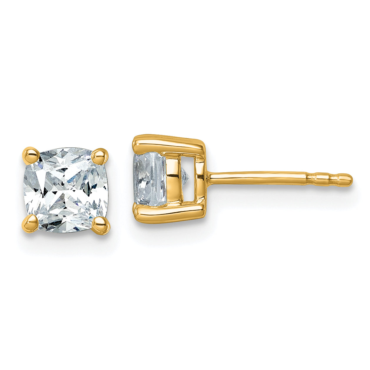 14K Yellow Gold 1 1/2 ct Lab-Created Diamond VS+ F+, Cushion-Cut 4-Prong Stud Earrings