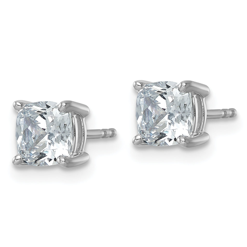 14K White Gold 2 ct Certified Lab-Created Diamond VS/SI+ G+, Cushion-Cut 4-Prong Stud Earrings