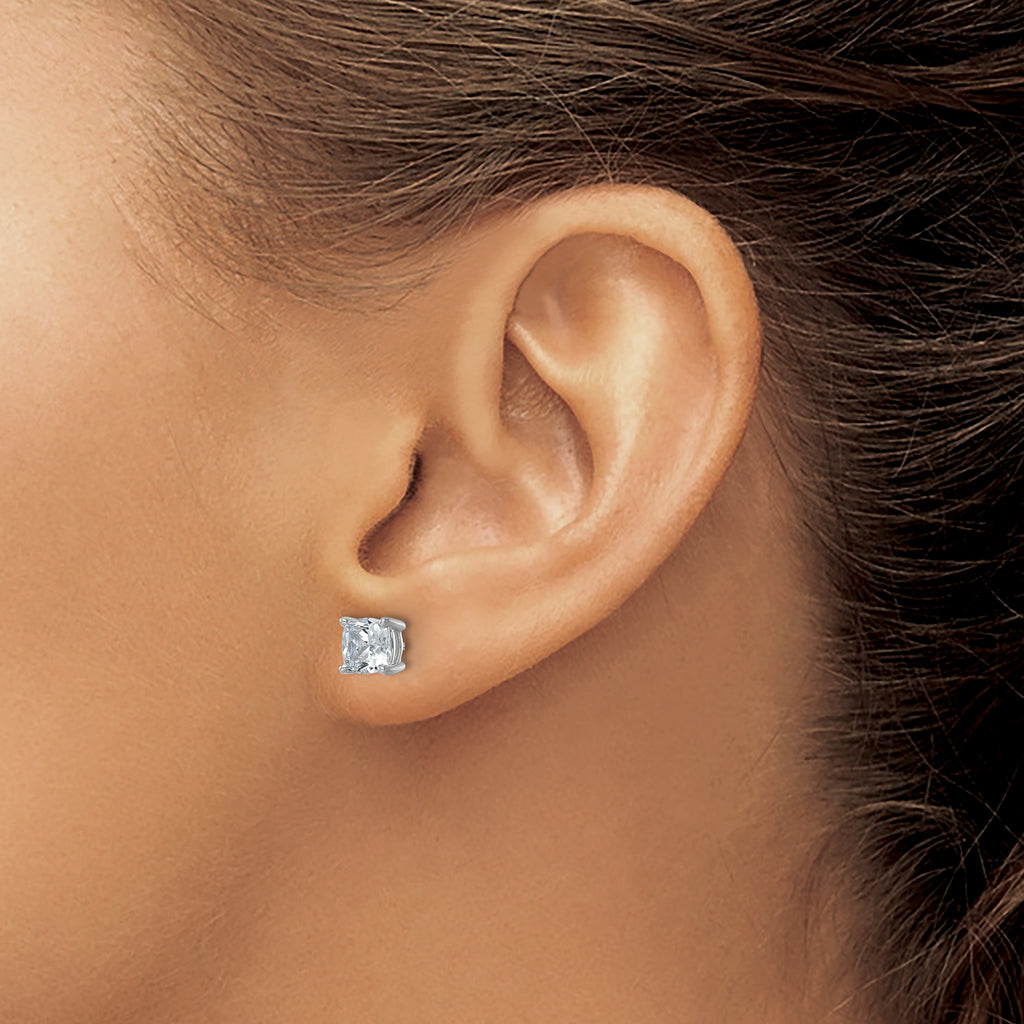 14K White Gold 2 ct Certified Lab-Created Diamond VS+ F+, Cushion-Cut 4-Prong Stud Earrings