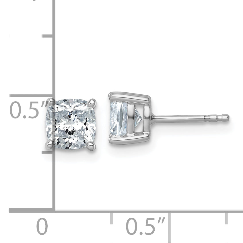 14K White Gold 2 ct Certified Lab-Created Diamond VS/SI+ G+, Cushion-Cut 4-Prong Stud Earrings