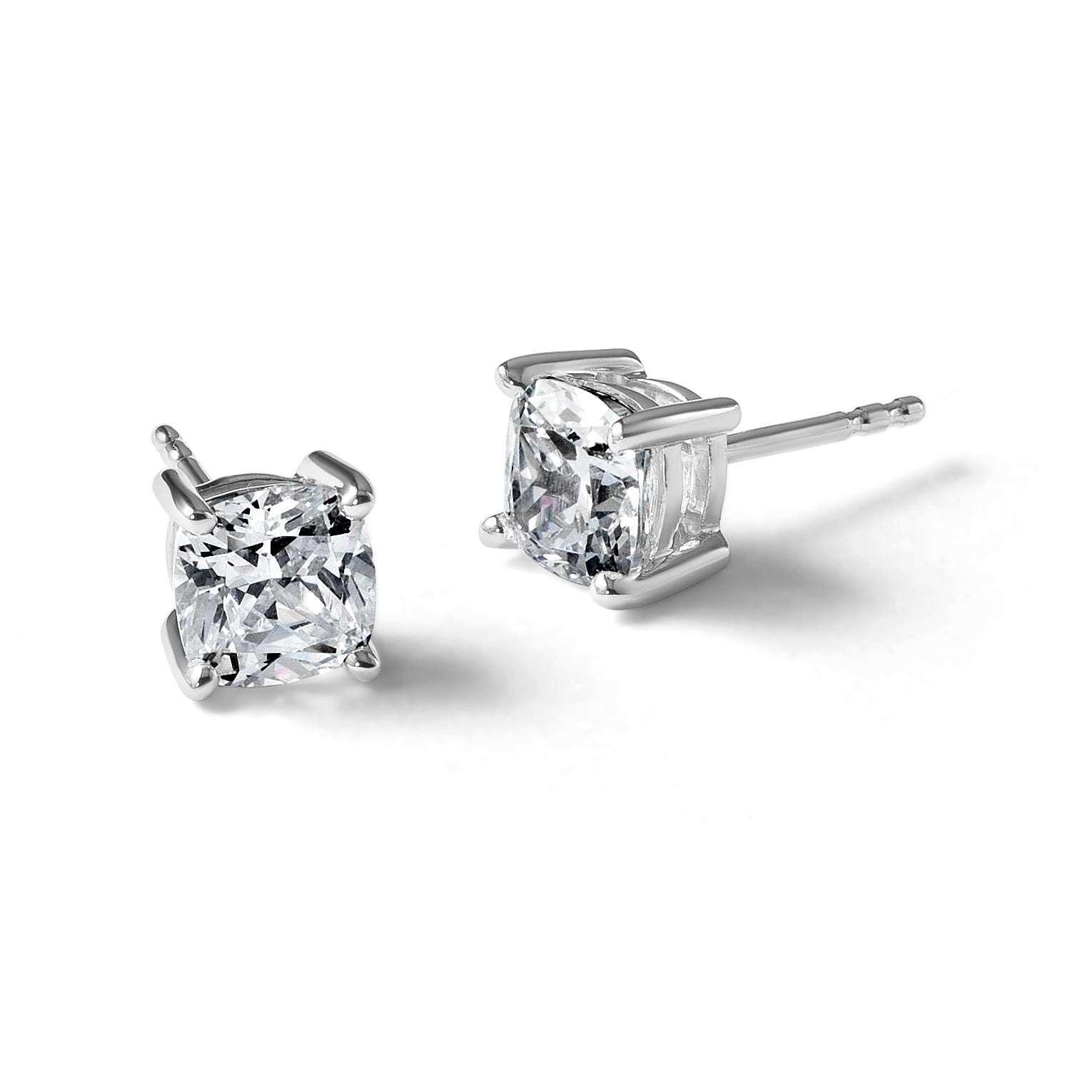 14K White Gold 2 ct Lab-Created Diamond VS+ F+, Cushion-Cut 4-Prong Stud Earrings