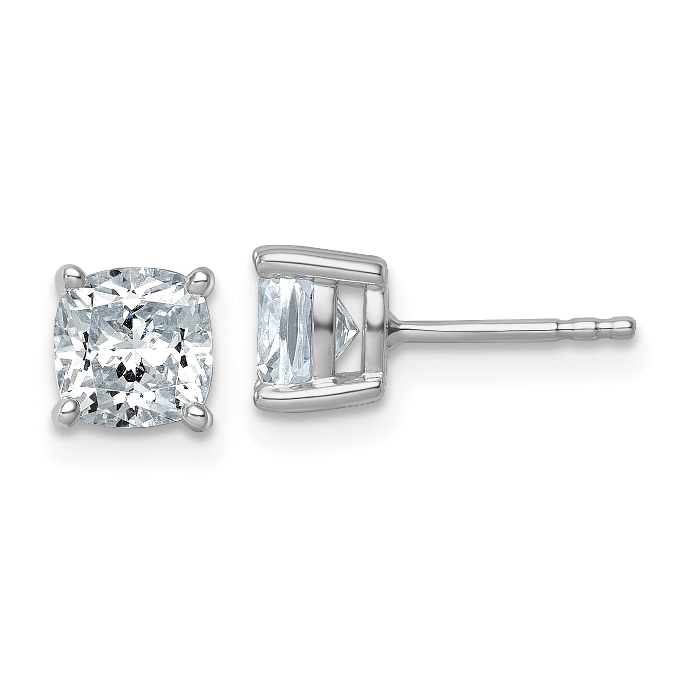 14K White Gold 2 ct Certified Lab-Created Diamond VS/SI+ G+, Cushion-Cut 4-Prong Stud Earrings Main image