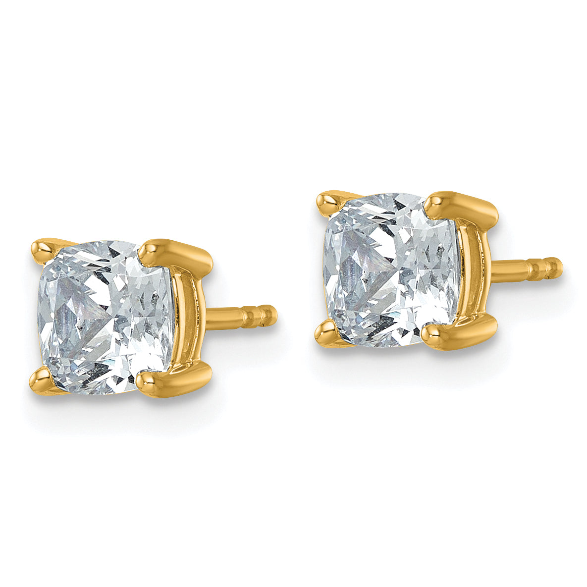 14K Yellow Gold 2 ct Lab-Created Diamond VS/SI+ G+, Cushion-Cut 4-Prong Stud Earrings