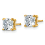 14K Yellow Gold 2 ct Certified Lab-Created Diamond VS+ F+, Cushion-Cut 4-Prong Stud Earrings