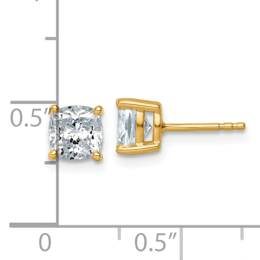 14K Yellow Gold 2 ct Lab-Created Diamond VS+ F+, Cushion-Cut 4-Prong Stud Earrings