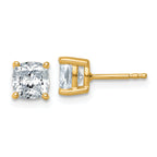 14K Yellow Gold 2 ct Lab-Created Diamond VS/SI+ G+, Cushion-Cut 4-Prong Stud Earrings