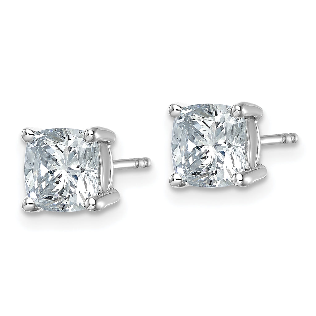 14K White Gold 3 ct Certified Lab-Created Diamond VS+ F+, Cushion-Cut 4-Prong Stud Earrings