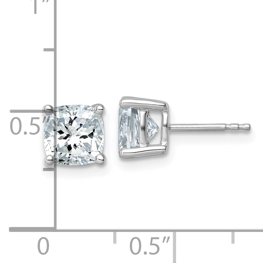 14k White Gold 3 carat Lab Grown Diamond VS/SI+ G+ Cushion Complete Four Prong Stud Earrings