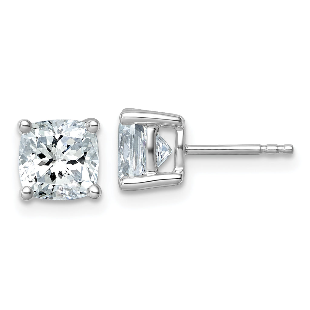 14K White Gold 3 ct Lab-Created Diamond VS+ F+, Cushion-Cut 4-Prong Stud Earrings