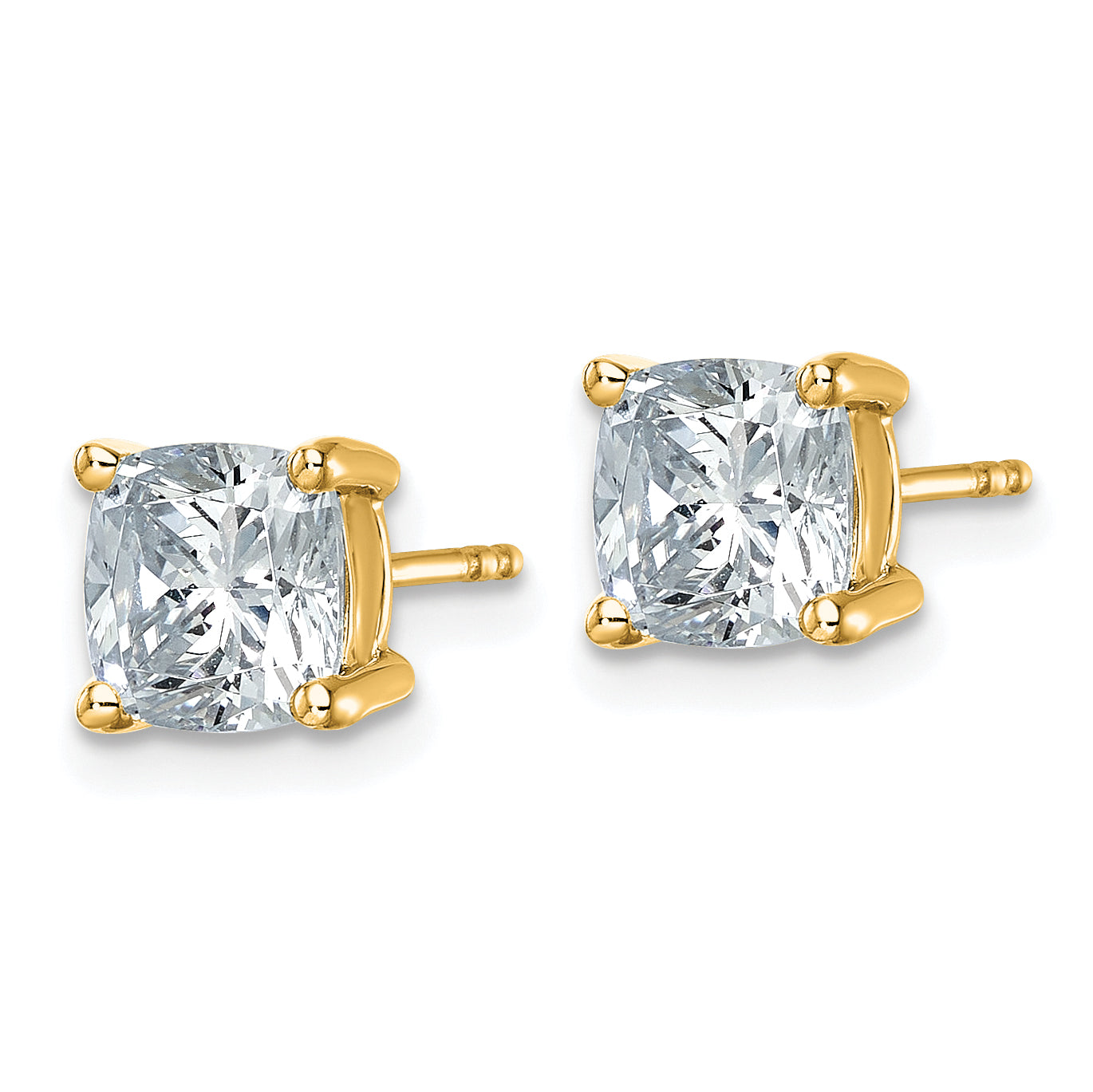 14K Yellow Gold 3 ct Lab-Created Diamond VS+ F+, Cushion-Cut 4-Prong Stud Earrings