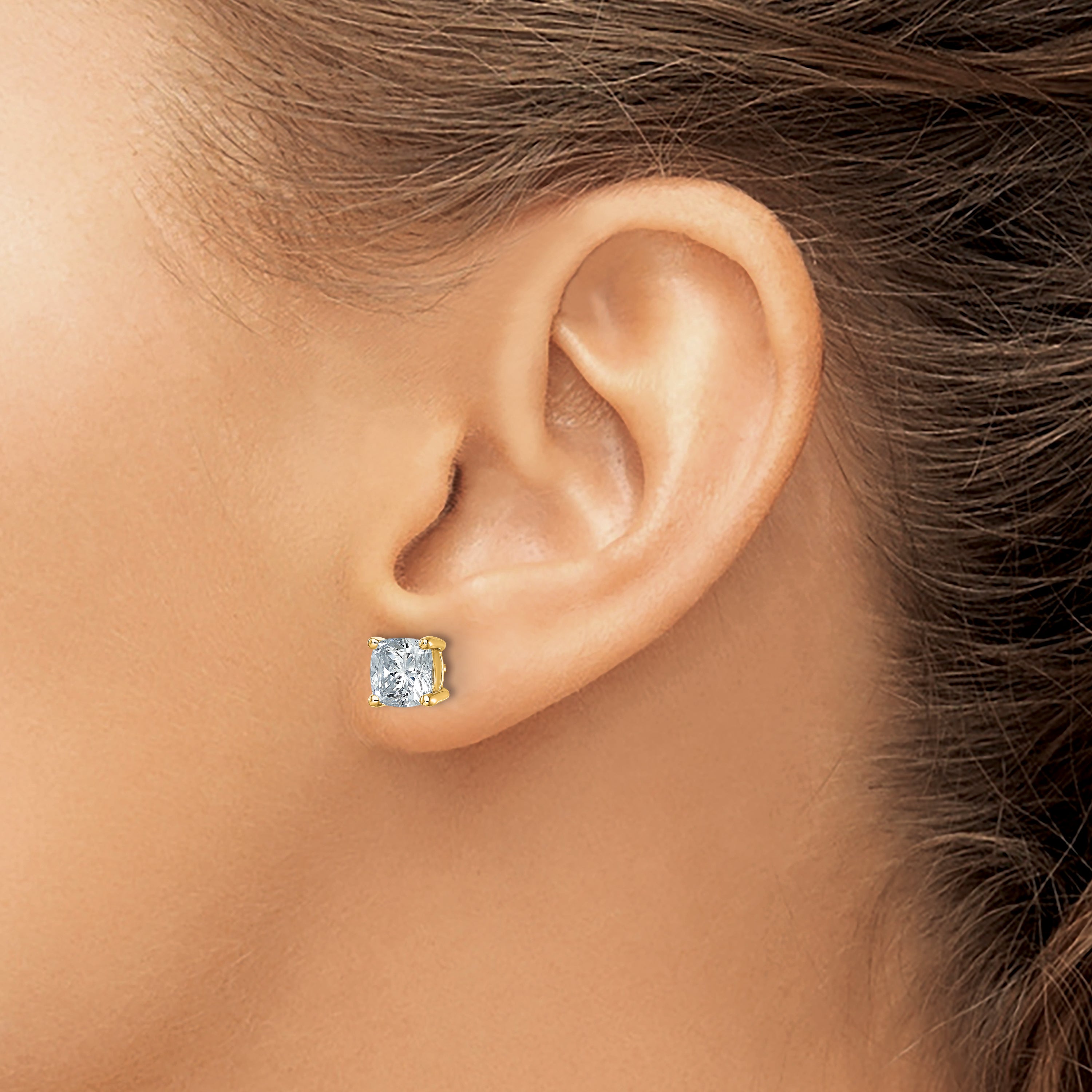 14K Yellow Gold 3 ct Certified Lab-Created Diamond VS/SI+ G+, Cushion-Cut 4-Prong Stud Earrings