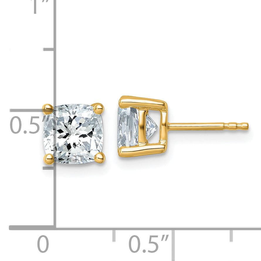 14K Yellow Gold 3 ct Certified Lab-Created Diamond VS+ F+, Cushion-Cut 4-Prong Stud Earrings
