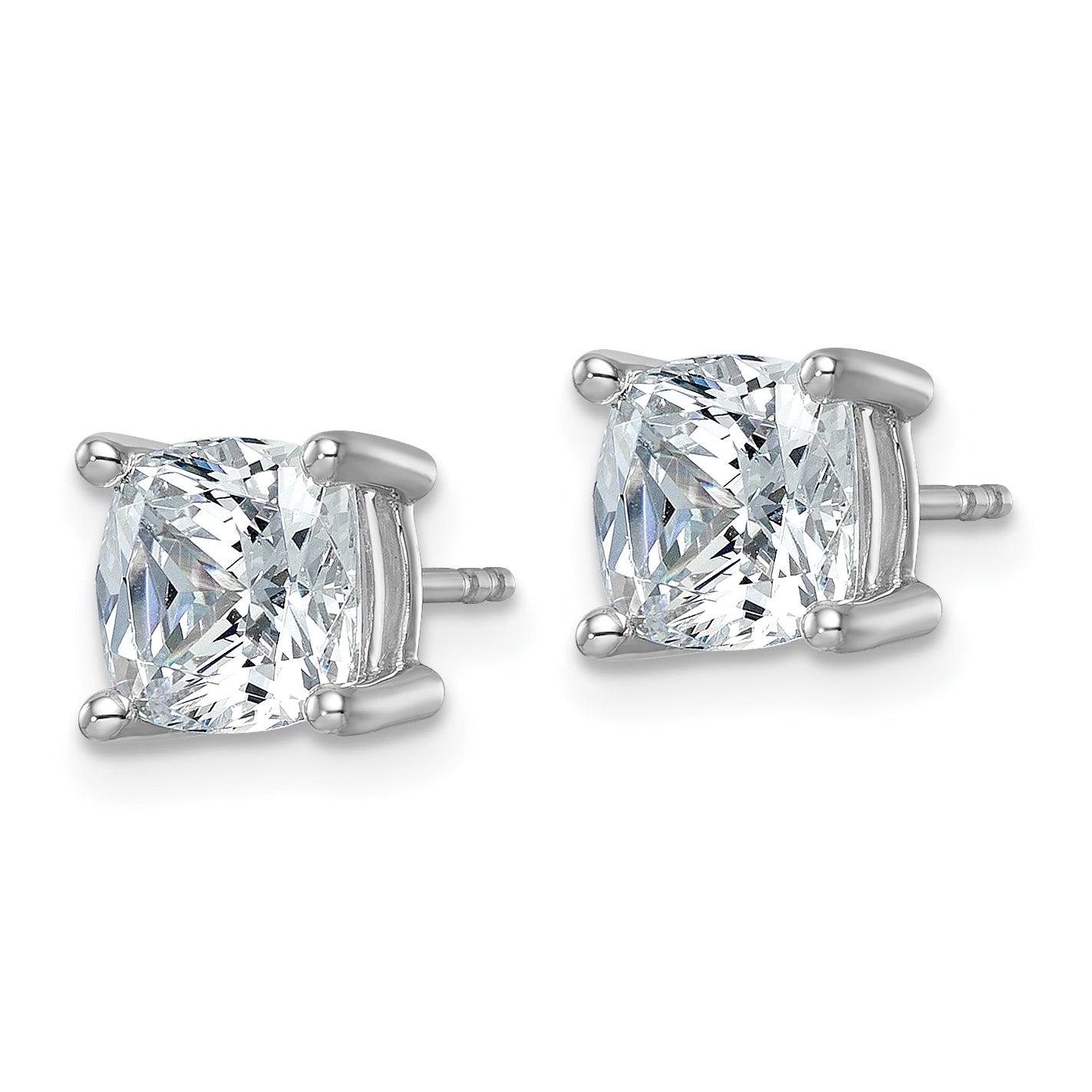 14k White Gold 4 carat Lab Grown Diamond VS+ F+ Cushion Complete Four Prong Stud Earrings